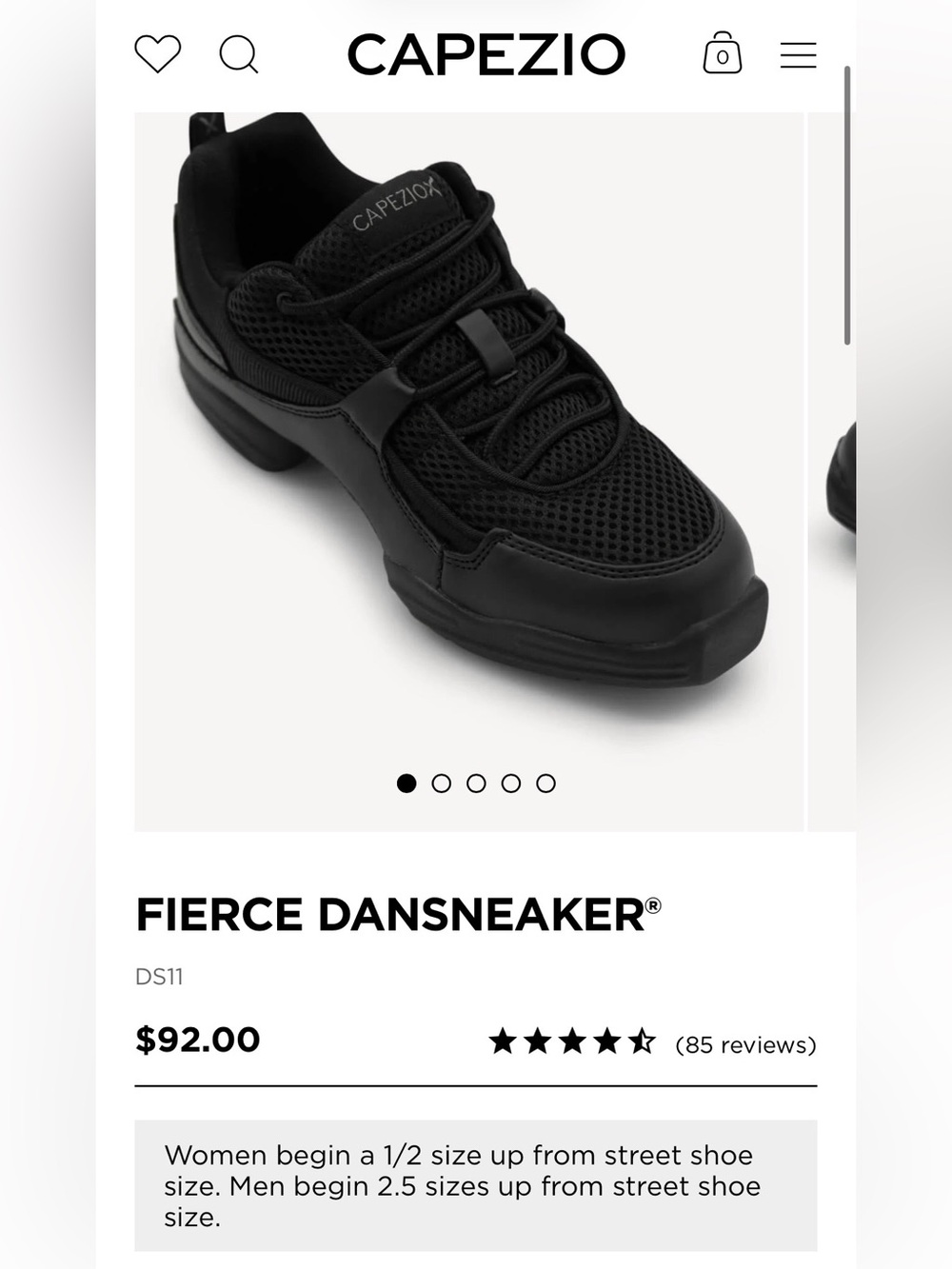 Capezio Fierce Dance Sneaker Black Size 9.5
